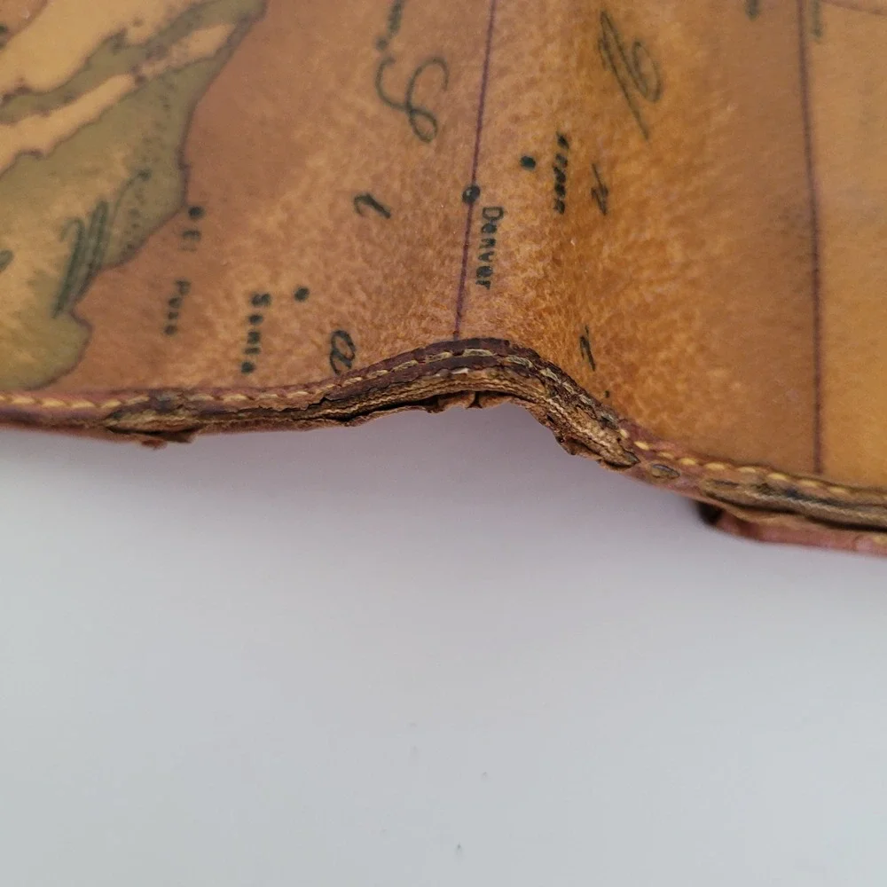 Alviero Martini 1a Classe Geo Map Print Leather Long Wallet Made in Italy